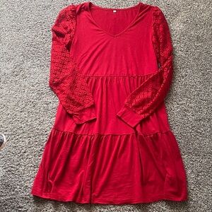 Red Long Sleeve Dress with Lace Details